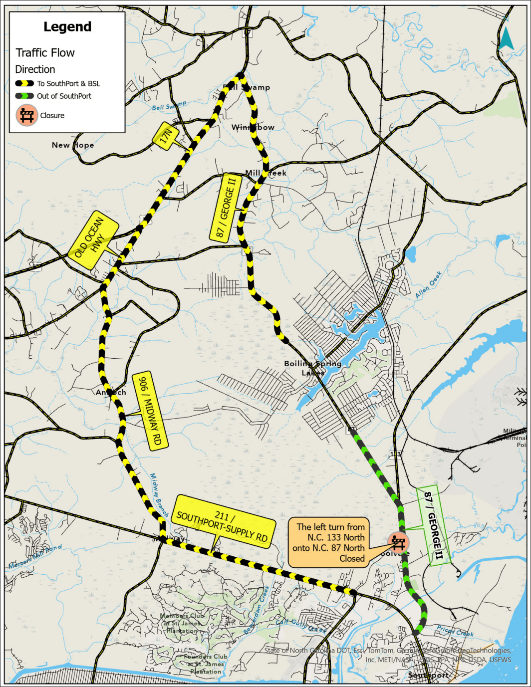 Southport Traffic Detour Map 9-25-24