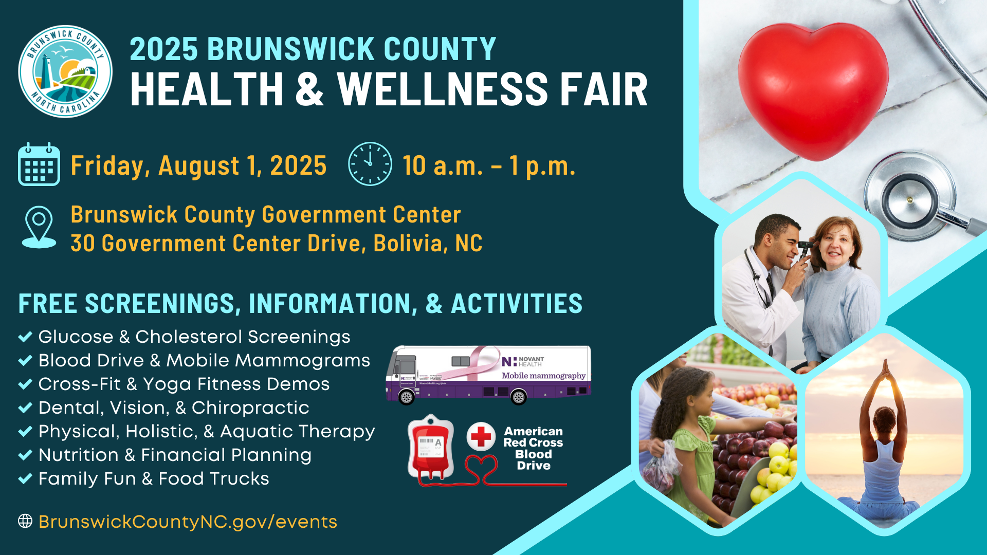 Infographic for the 2025 Brunswick County Health and Wellness Fair.