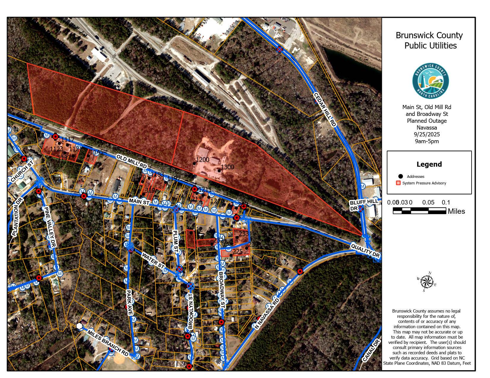 Main St Old Mill Rd Broadway Outage 9-25-2025