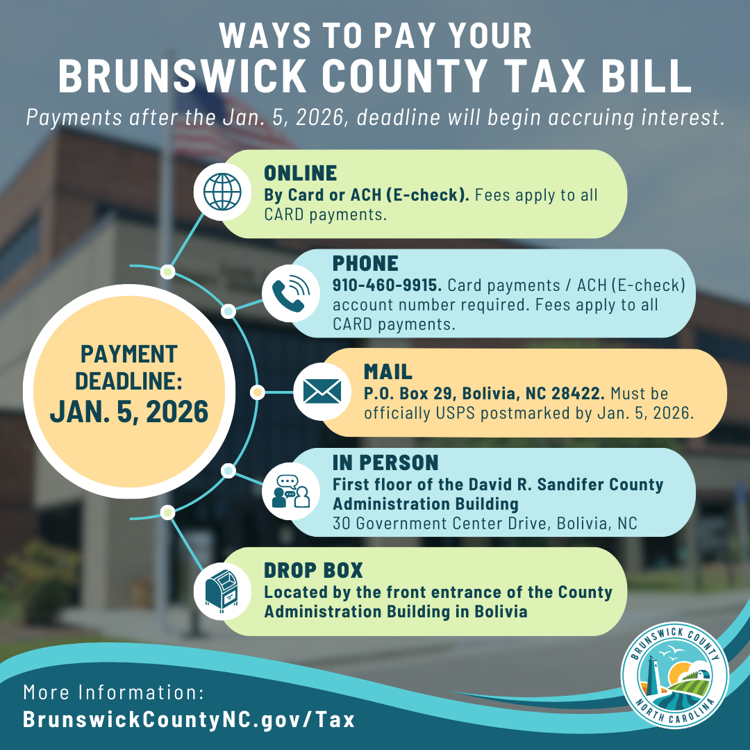 Ways to pay your 2025 Brunswick County tax bill without interest.